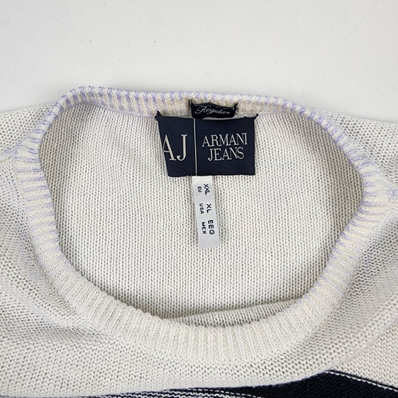 AJ Armani Jeans Mens Sweater Regular Fit Black White Stripes Size XL - Picture 8 of 10
